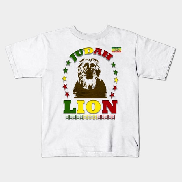 Judah Lion Rasta, Reggae Ethiopian Rastafari Kids T-Shirt by alzo